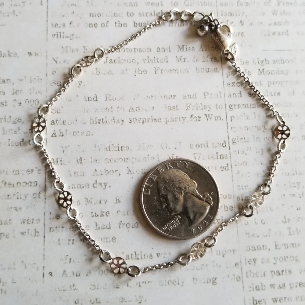 Dainty vintage ankle bracelet anklet silver tone NRT
